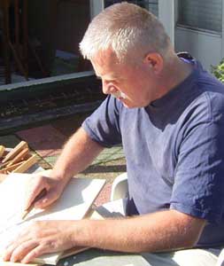 Photo of me carving the woodblock